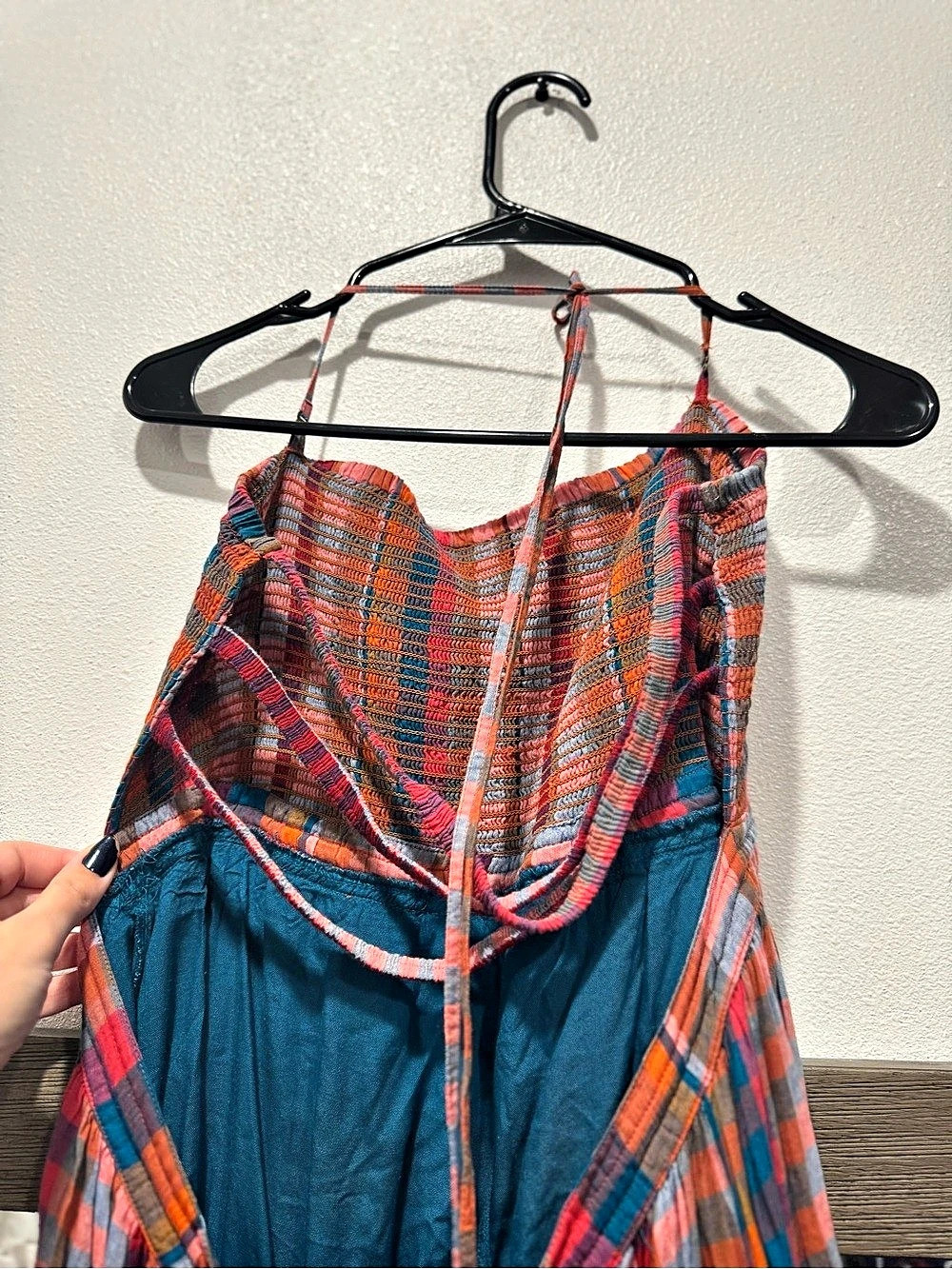 Free People Extratropical Smocked Plaid Halter Maxi Dress L - Picture 4 of 10